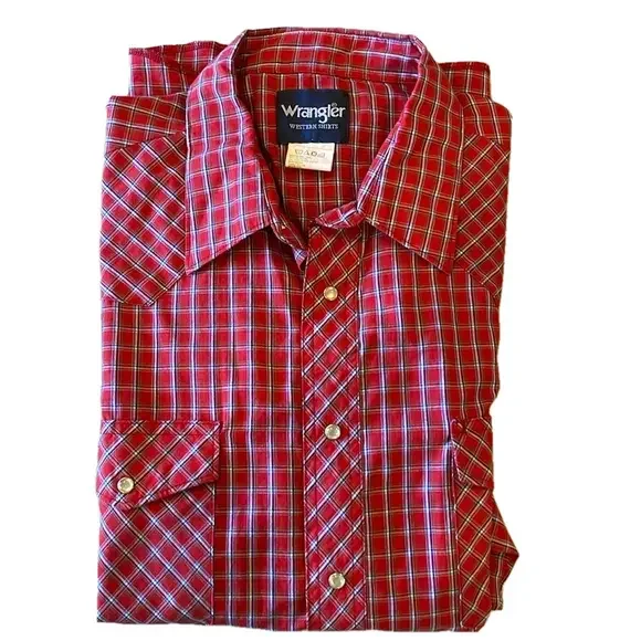 Wrangler Mens XL Western Red Plaid Long Sleeve Button Down Shirt - Picture 3 of 5
